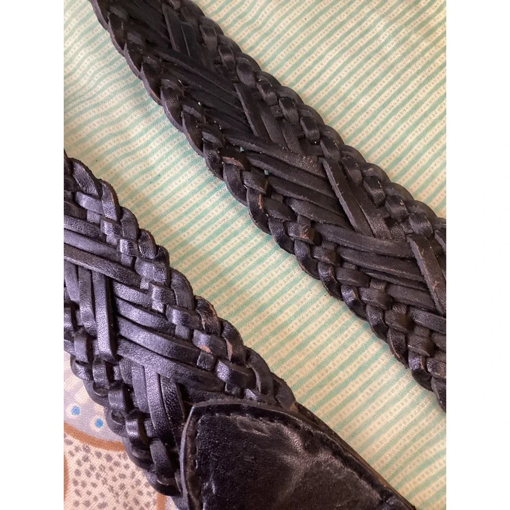 Fossil Black Braided Leather Belt Women Small Silver Ornate Western Buckle Boho